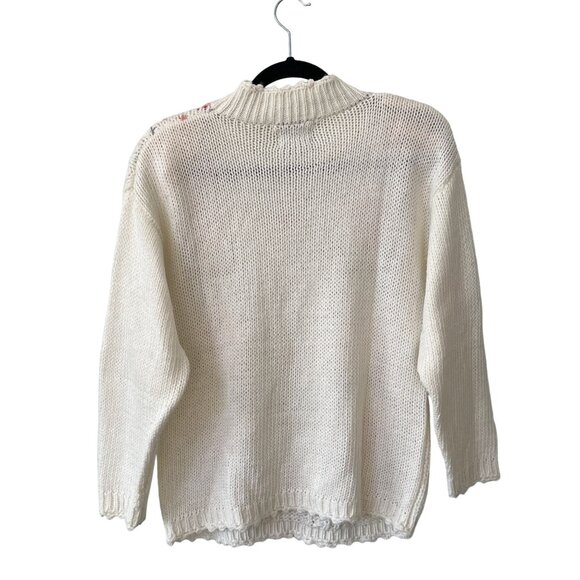 Vintage 80s Cable Knit Pullover Sweater Womens Medium White Grannycore Coquette - Picture 2 of 6